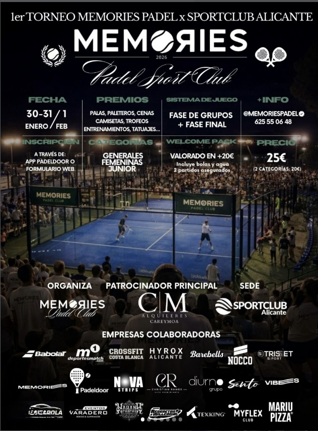 1ER TORNEO MEMORIES PÁDEL x SPORTCLUB ALICANTE (30–31 ENERO 2026)